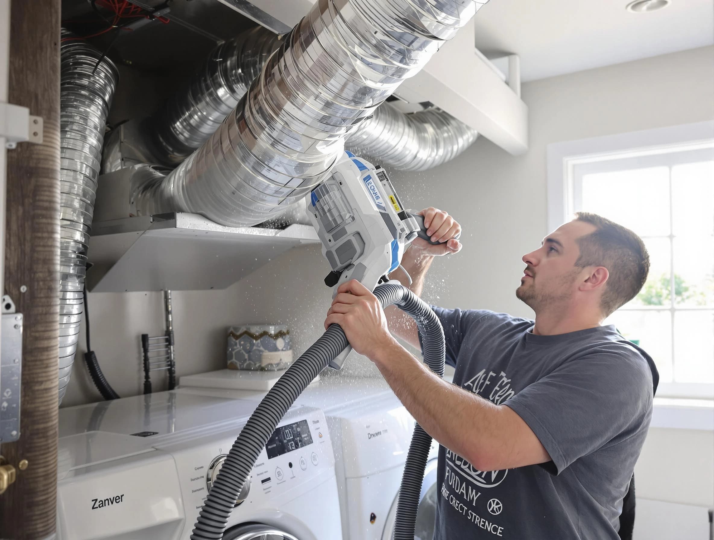 Pell City Dryer Vent Cleaning specialist cleaning deep within a dryer vent duct system in Pell City