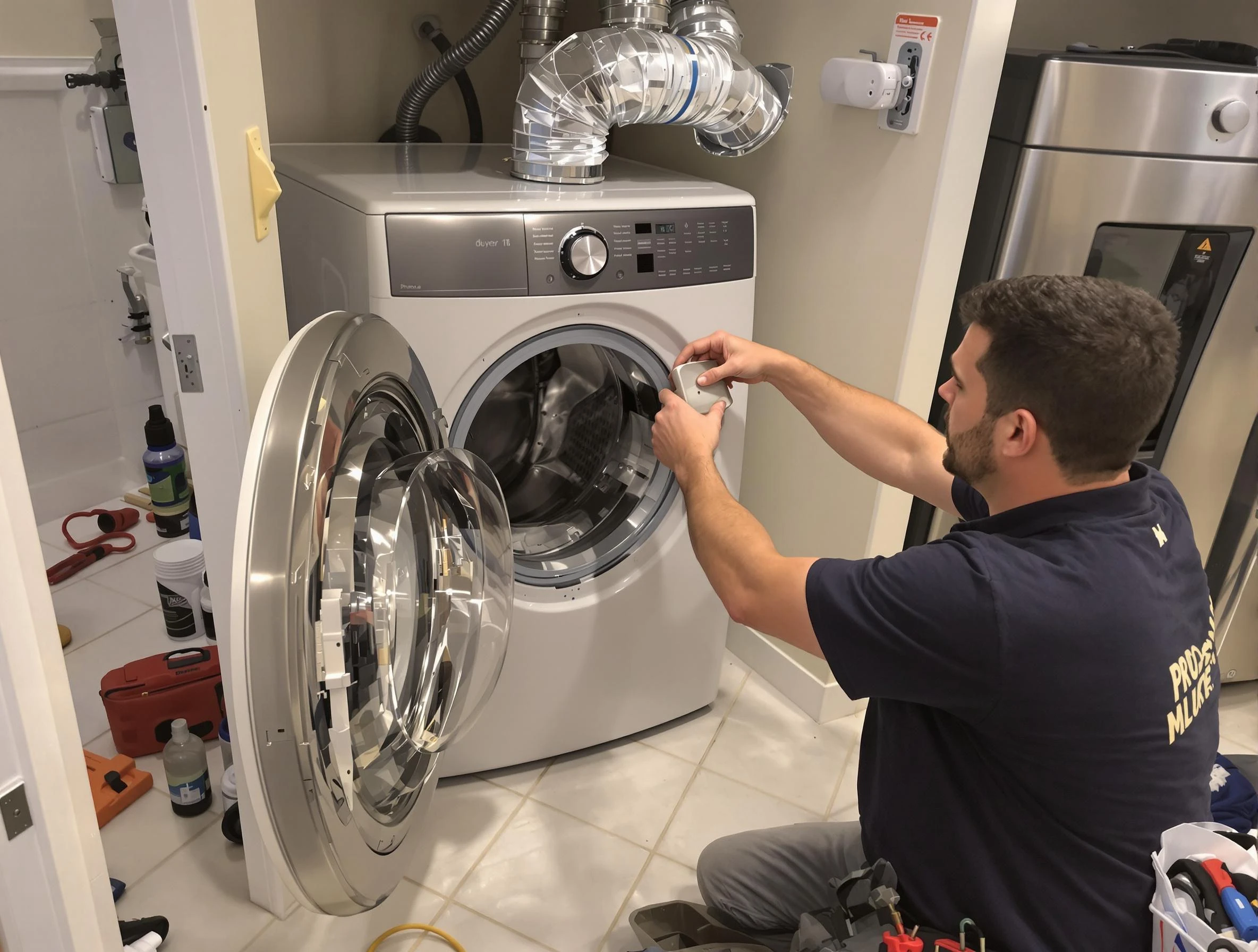 Pell City Dryer Vent Cleaning technician performing precise dryer vent hose installation in Pell City
